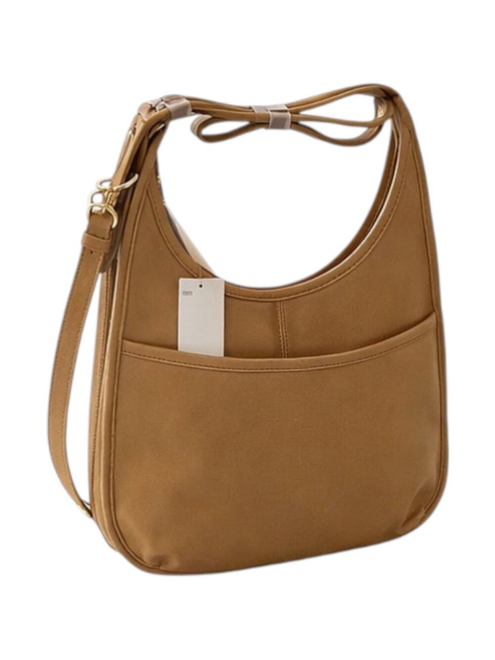 Tan Faux Leather Hobo Crossbody Bag Minimalist Shoulder Purse - Picture 2 of 7